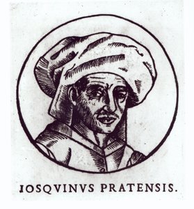 Josquin des Pres (ca. 1440-1521) gegraveerd van een werk in de St. Gudule Kathedraal, Brussel door French School